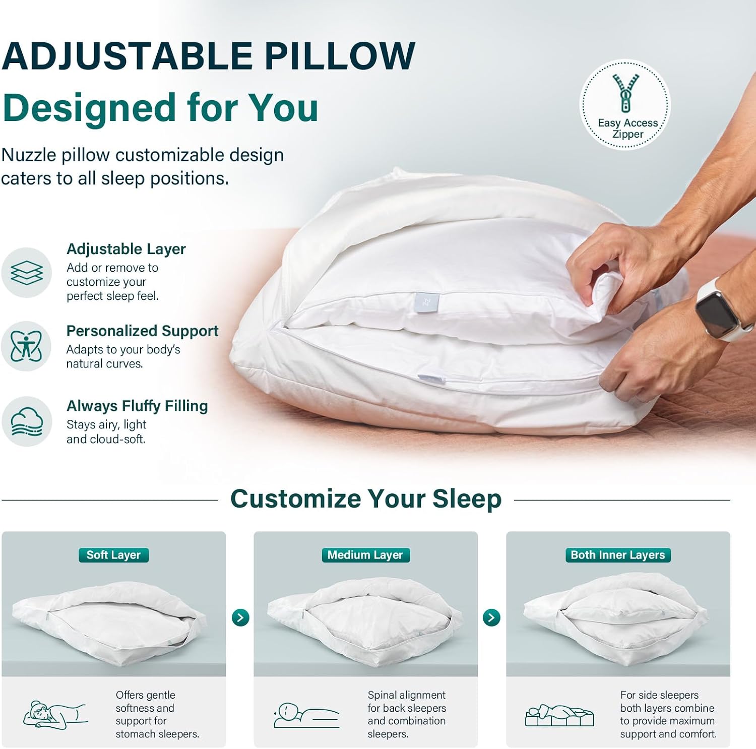 Nuzzle Pillow Queen Adjustable Neck Pillow,Soft Luxury Hotel Feel - Image 2