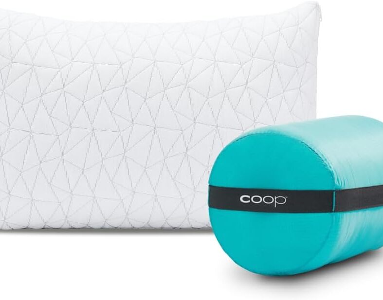 Coop Home Goods Original Travel and Camping Adjustable Pillow, Small Camping Pillow with Compressible Stuff Sack, Medium-Firm Memory Foam with Lulltra Washable Cover, CertiPUR-US Certified (19x13)