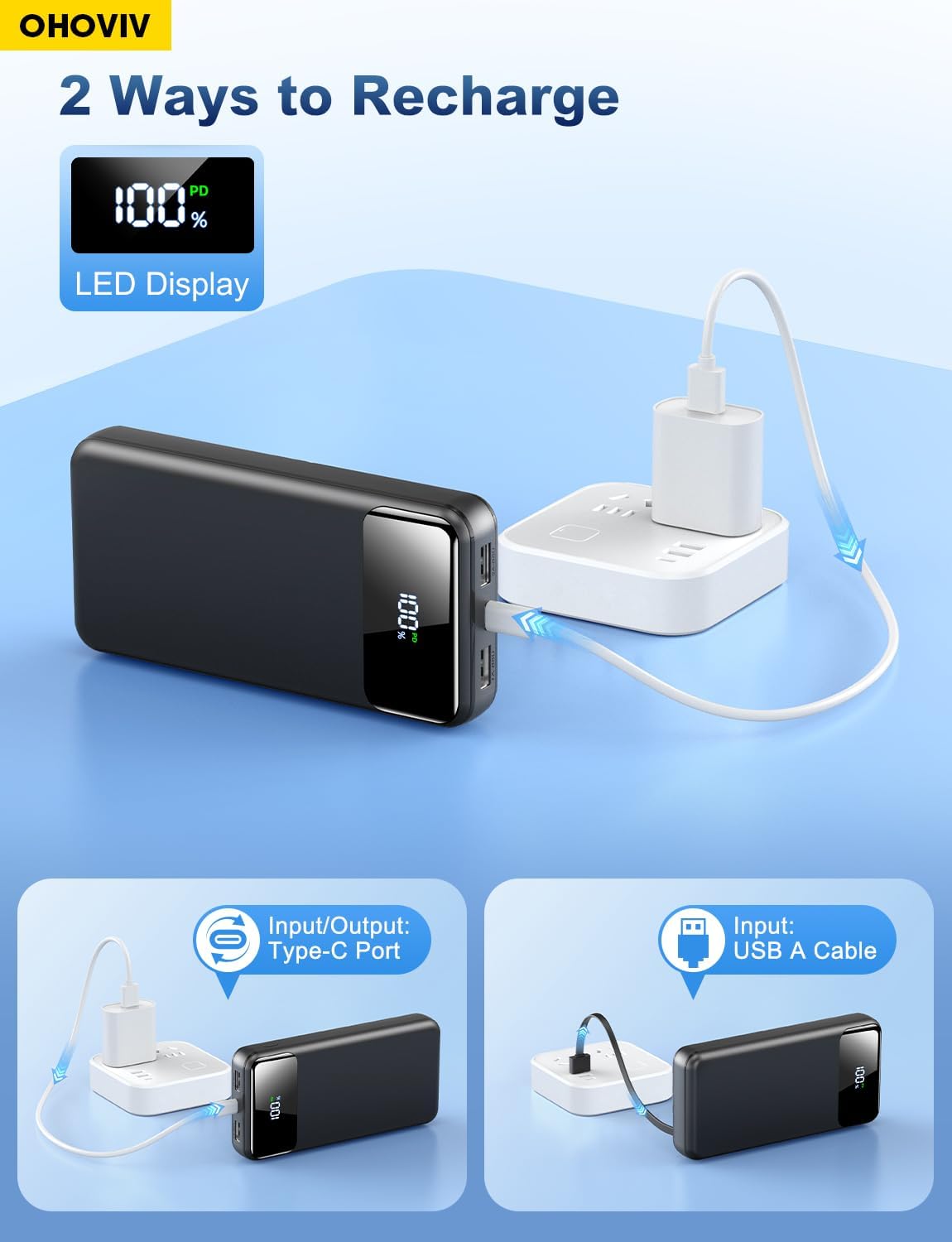 OHOVIV Portable Charger Power Bank 50000mAh,4 Built-in Cables Battery Pack - Image 9