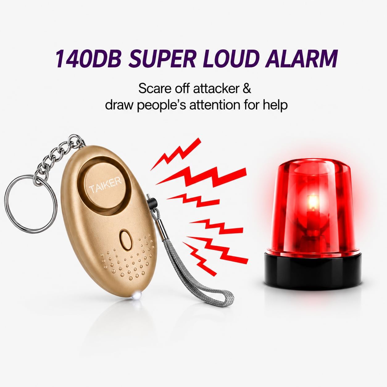 Personal Alarm for Women, 2Pcs 140dB Self Defense Keychain LED Light - Image 3