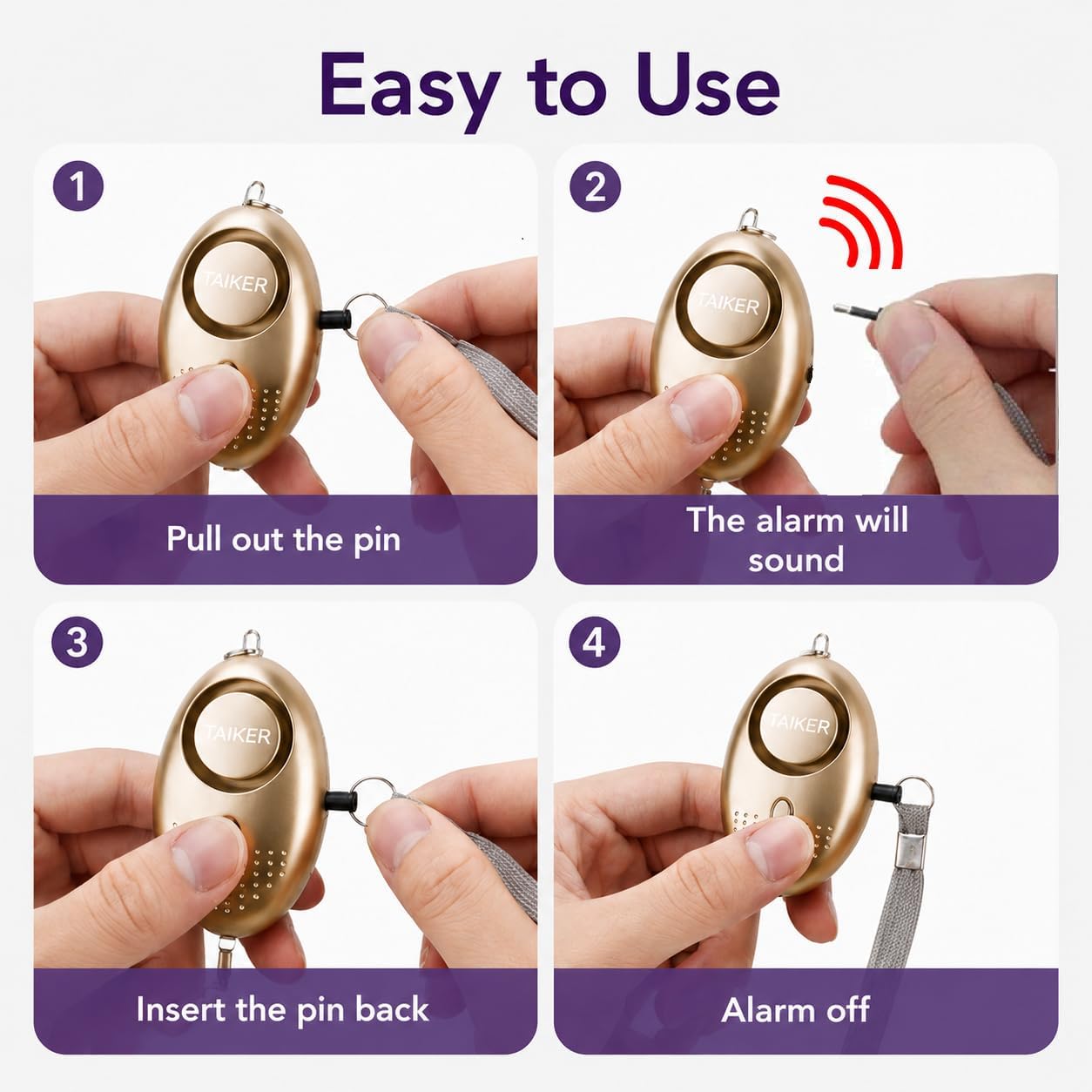 Personal Alarm for Women, 2Pcs 140dB Self Defense Keychain LED Light - Image 4