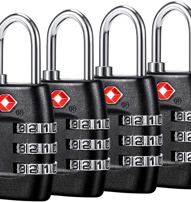 TSA Luggage Locks (4Pack) - 3 Digit Combination Padlocks - Approved Travel Lock for Suitcases & Baggage (Black)