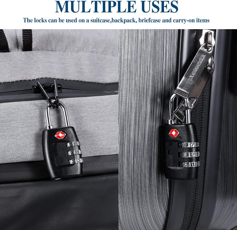 TSA Luggage Locks (4Pack) - 3 Digit Combination Padlocks - Approved Travel Lock for Suitcases & Baggage (Black) - Image 4